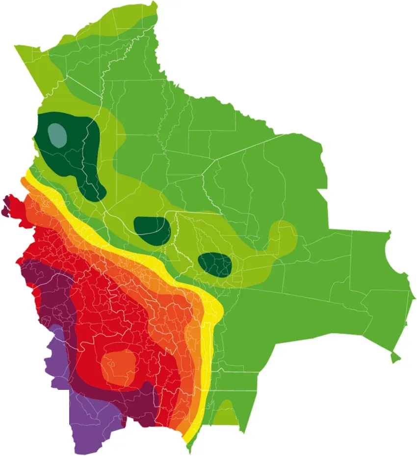 Mapa de radiación solar de Bolivia por departamento